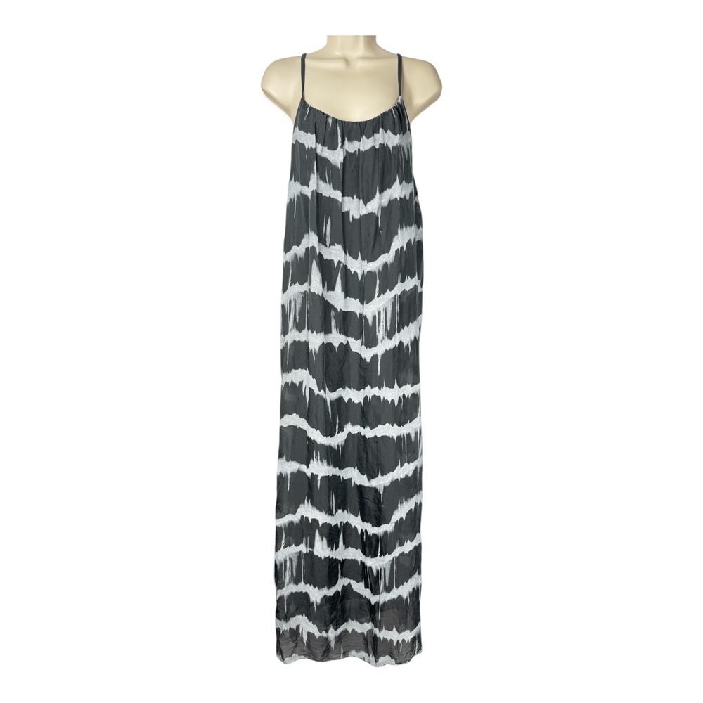 Gigi Moda Silk Midi Dress O/S Gray‎ Tie Dye Sleeveless Oversized Flowy Coastal